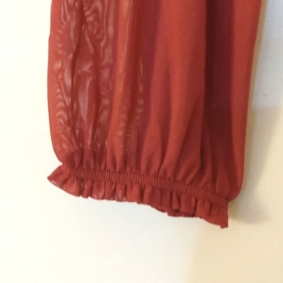 ALMOST FAMOUS SHEER RUCHED PEASANT CROP TOP SIZE LARGE JUNIORS NWT - Picture 6 of 11